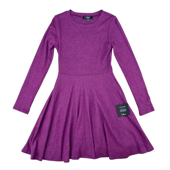 Lulus Fit and Fair Mauve Purple Long-Sleeve Ribbed Knit Skater Dress Small - Picture 13 of 14